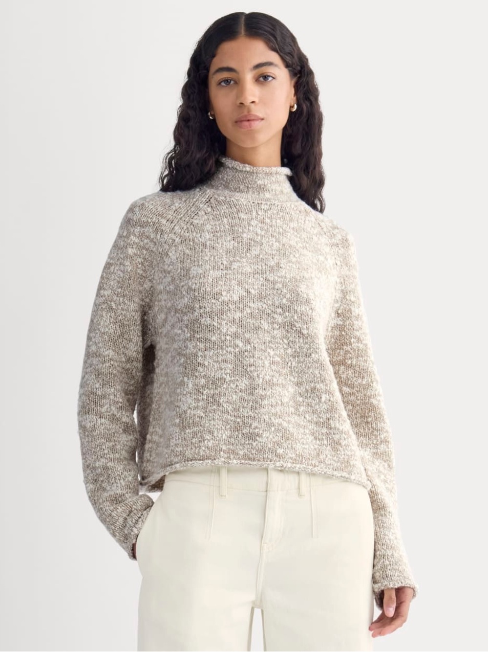 Everlane Bone Trench Coat Twist Rollneck Wool Sweater Size S NWT